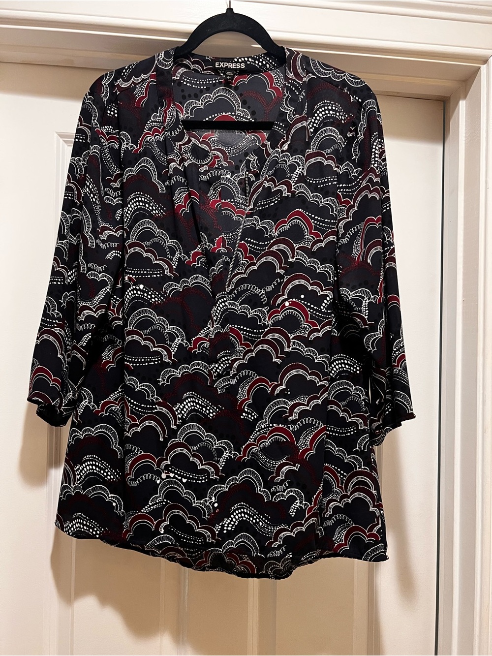 Express Women's navy Patterned zip front Blouse
